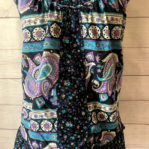 Paisley and Floral Black Purple Blue Halter Tank Top Ruffle Peplum Bottom - Picture 4 of 8